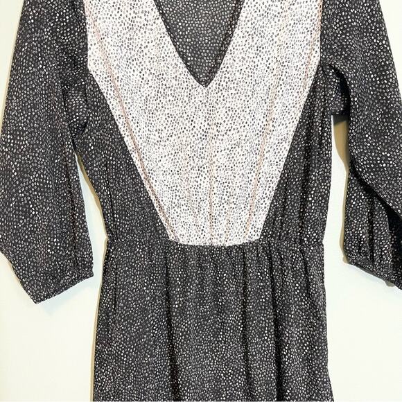 H&M Women's Black Polka Dots V-Neck Long Sleeve Cinched Baby Doll Dress Size 8 - Picture 4 of 16